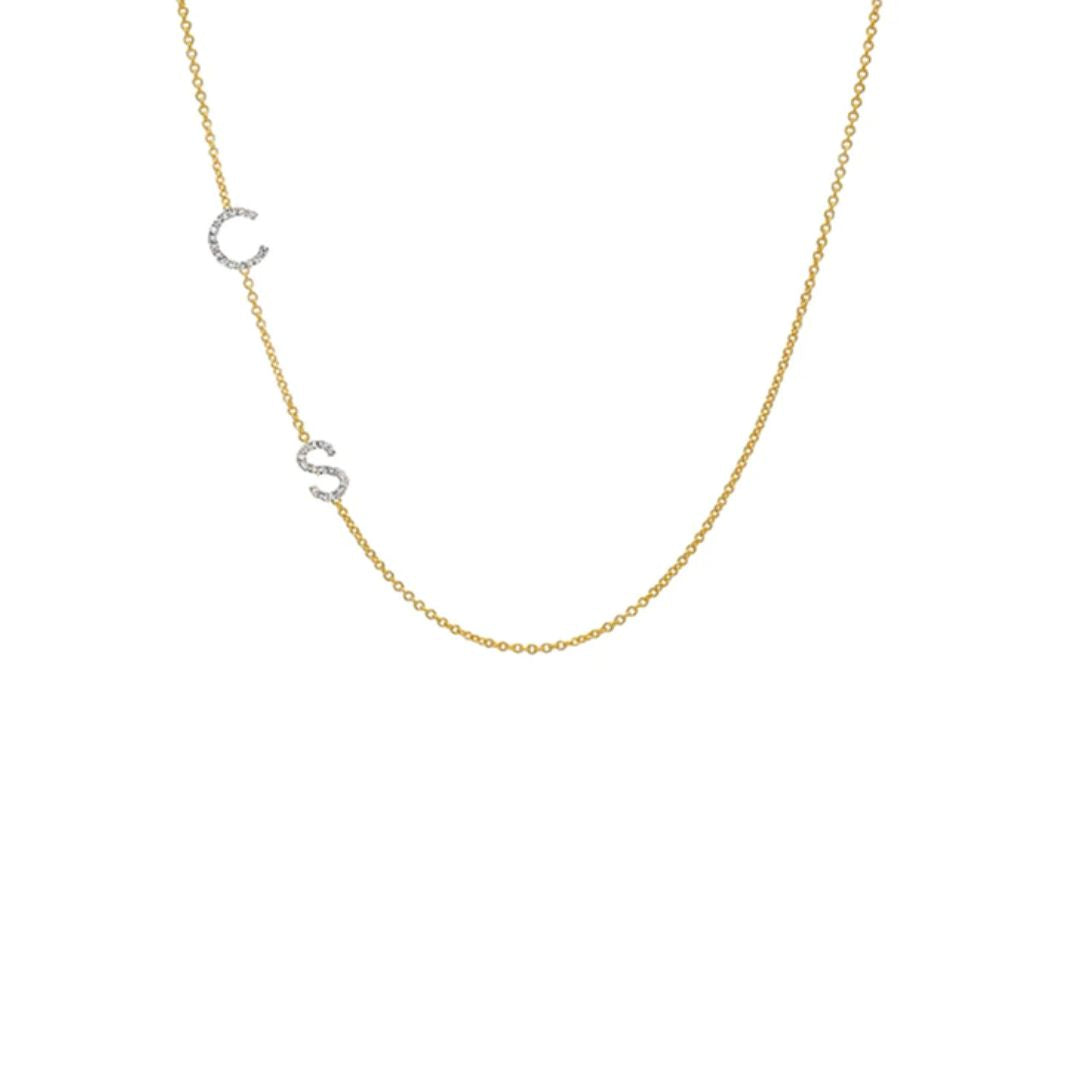 Diamond Asymmetrical Initial Necklace - 2 initials