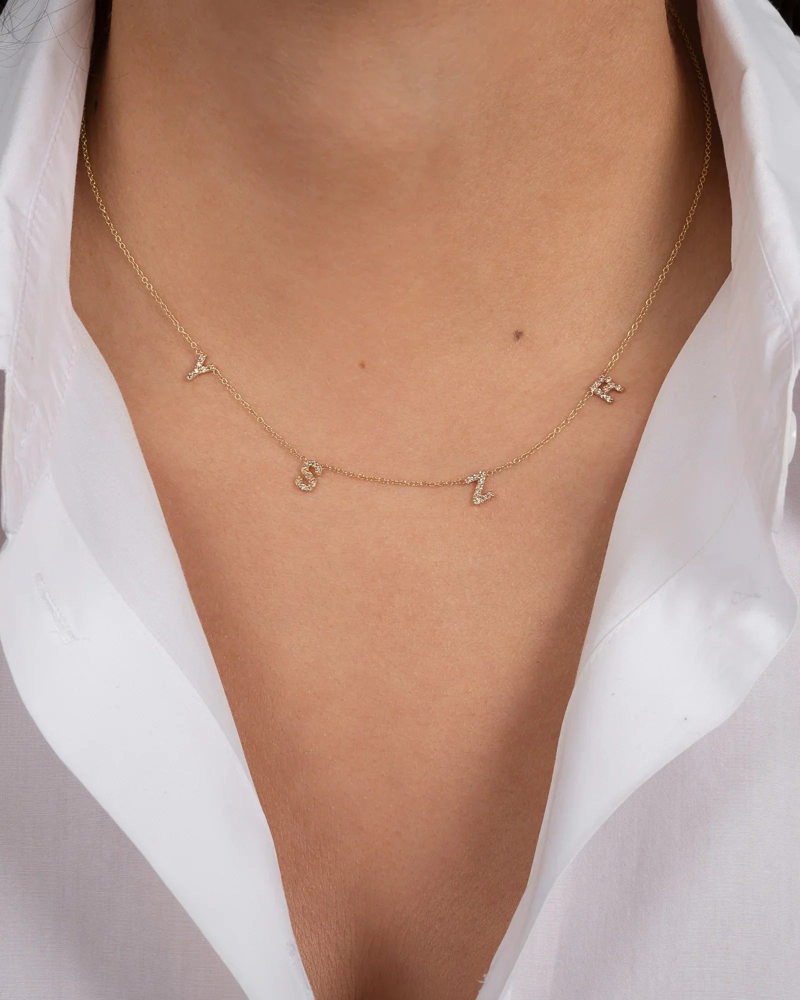Mini Diamond Initial Spaced Necklace