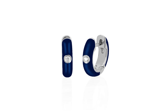Diamond Navy Enamel Huggie Earring