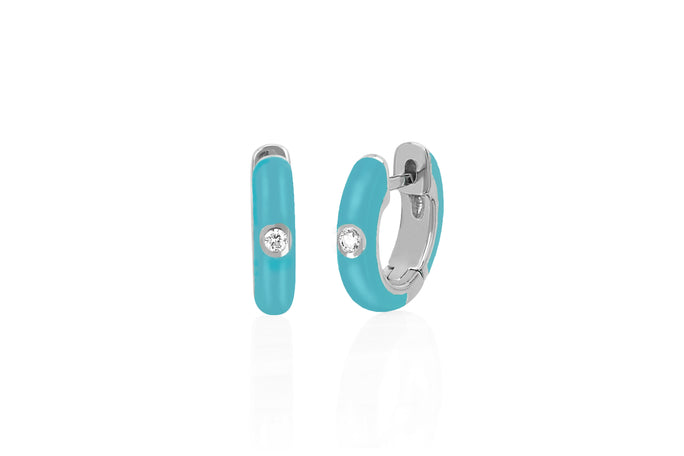 Diamond Turquoise Enamel Huggie Earring