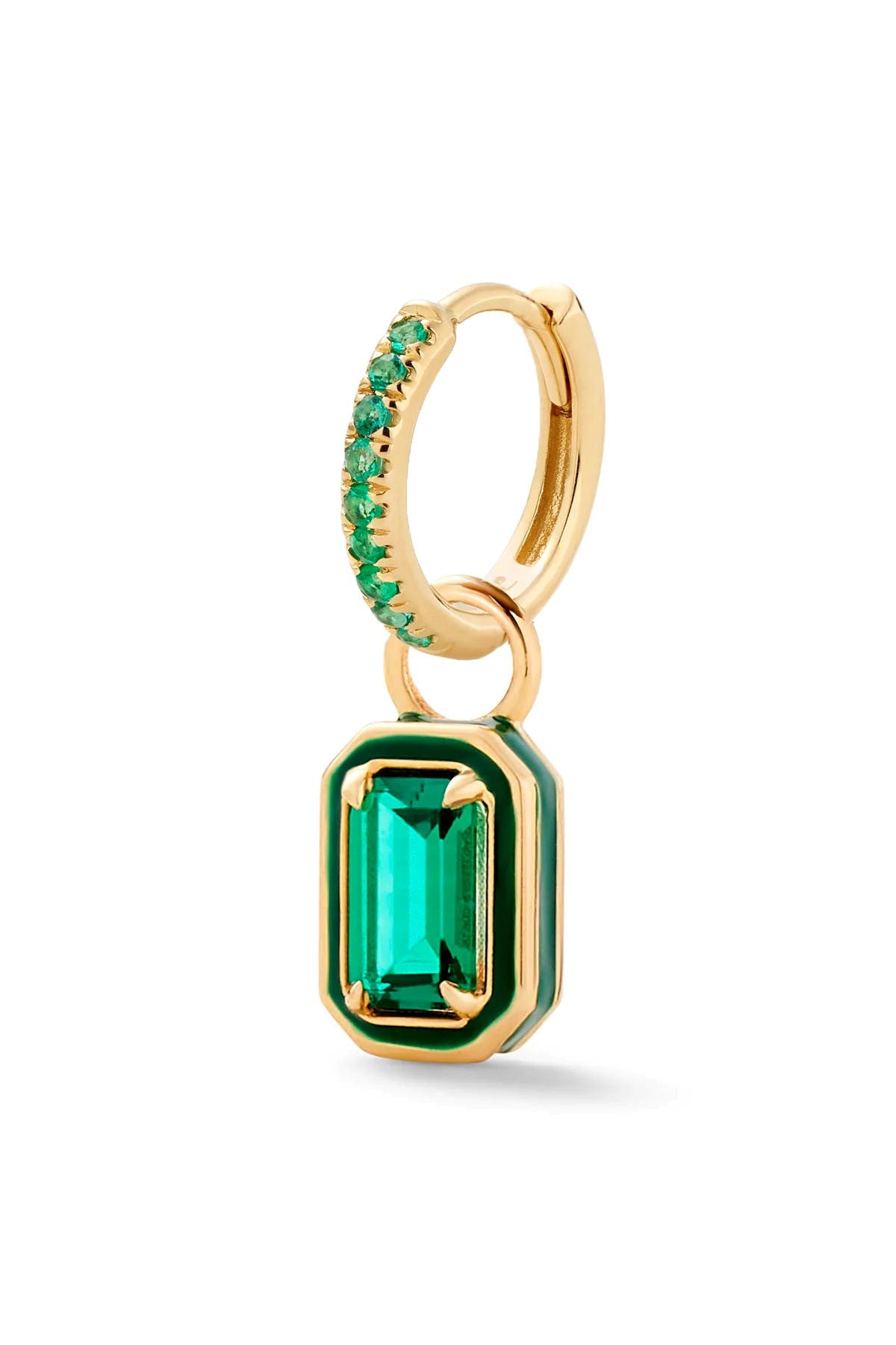Cocktail Emerald Pave Huggy with Lab Created Rectangular Emerald