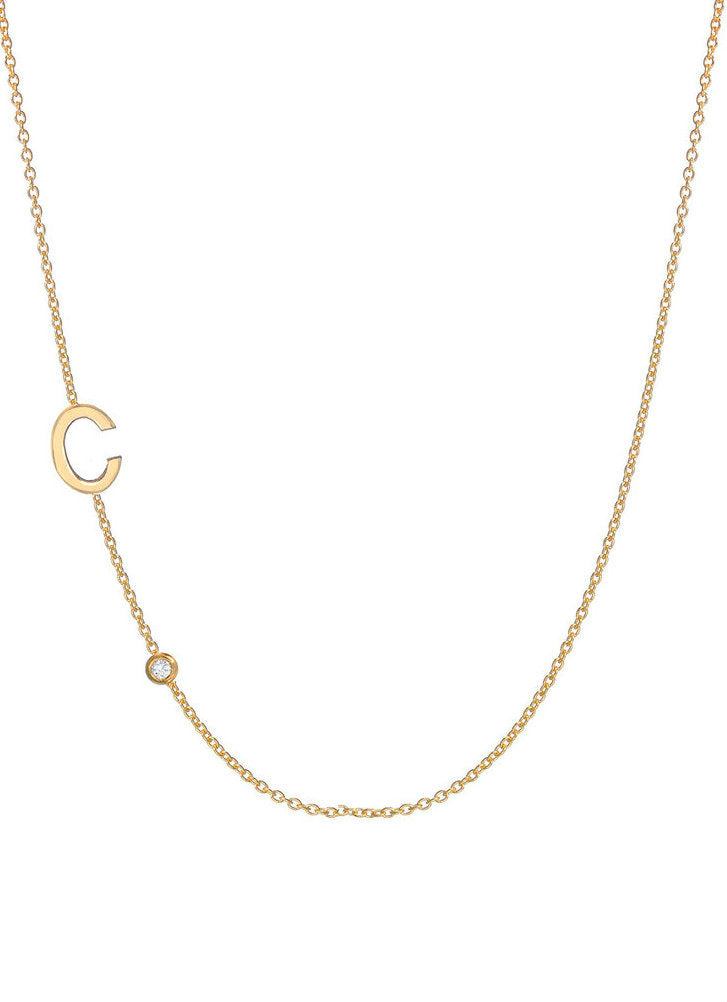 Asymmetrical Initial and Bezel Diamond Necklace