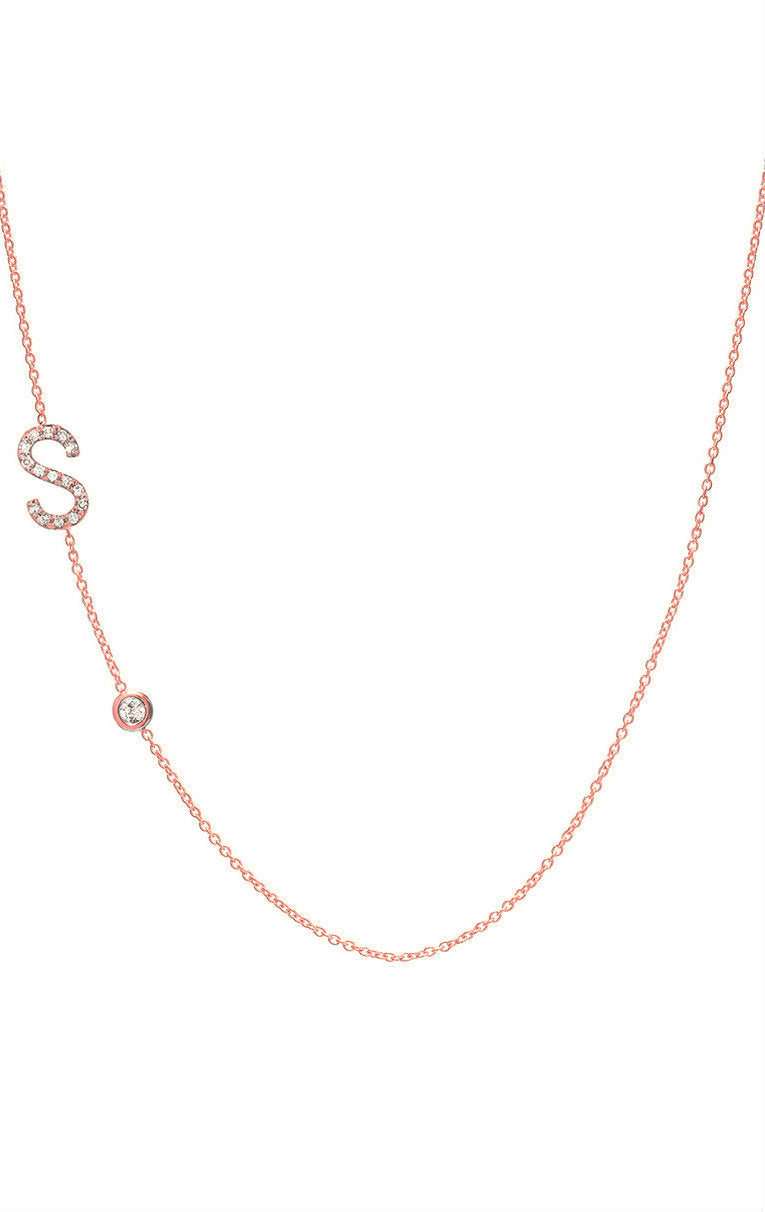 Diamond Asymmetrical Initial and Bezel Diamond Necklace
