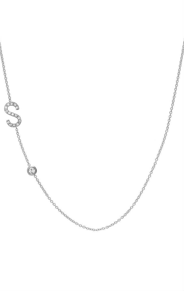 Diamond Asymmetrical Initial and Bezel Diamond Necklace