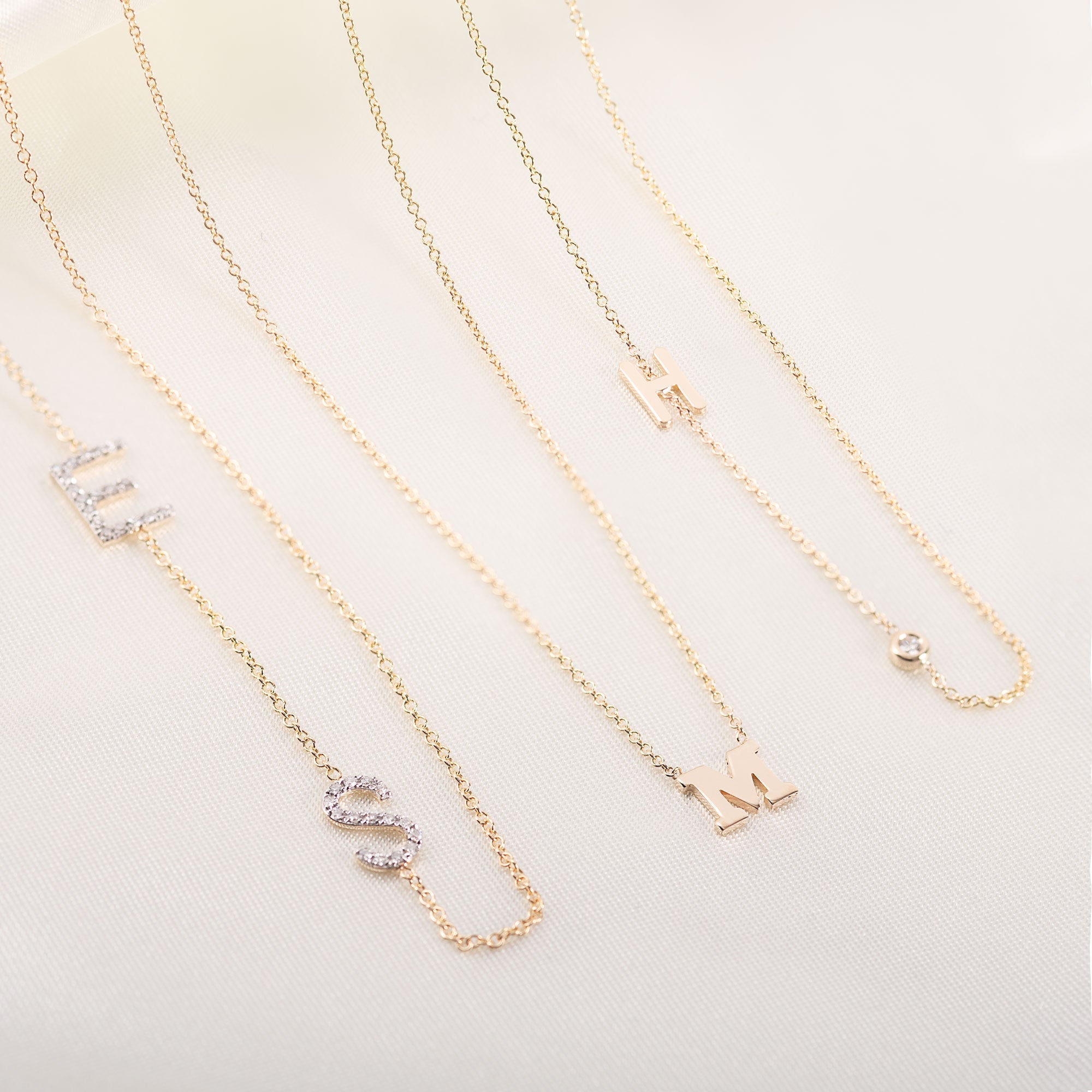 Asymmetrical Initial and Bezel Diamond Necklace