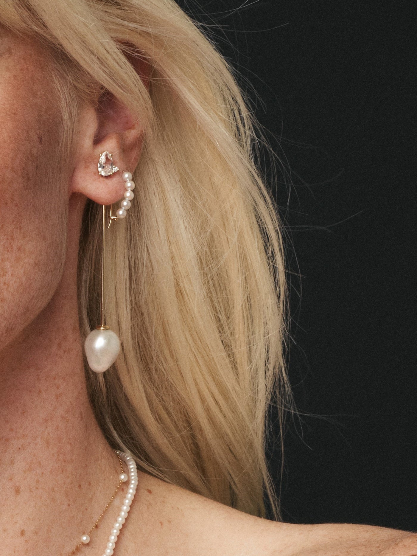 Baby Pearl Safety Pin Earrings