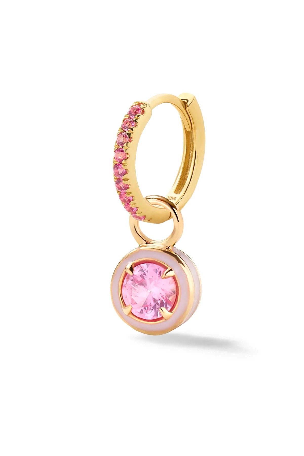 Cocktail Pink Sapphire Pave Huggy with Lab Created Round Pink Sapphire