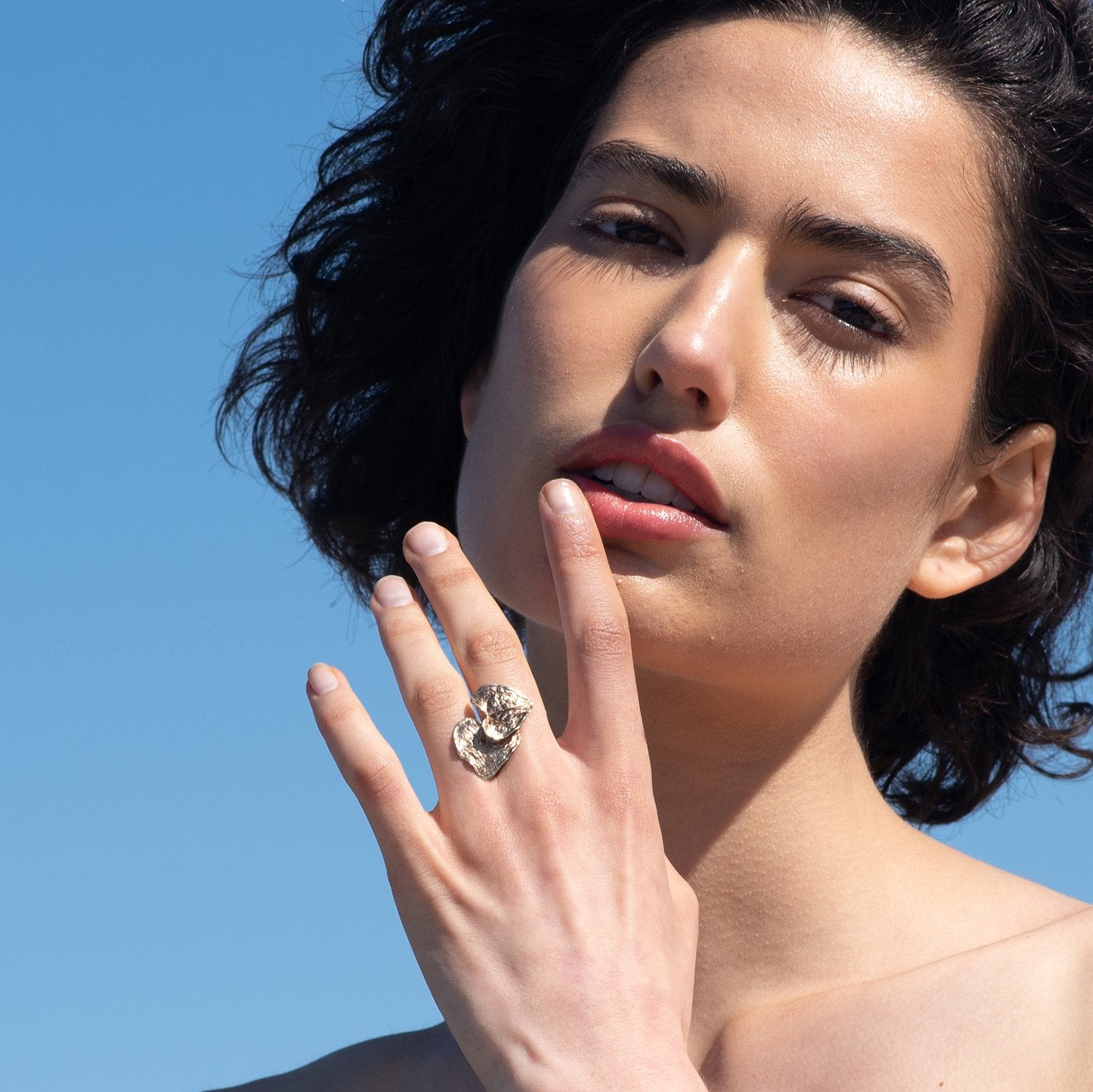 Chain of Hearts Leaf Ring