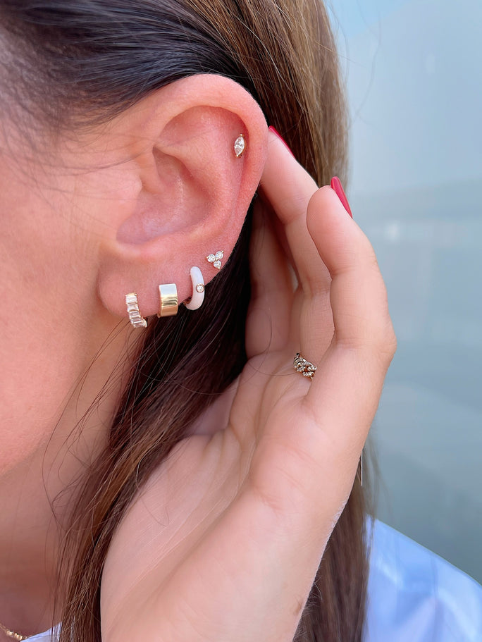Diamond White Enamel Huggie Earring
