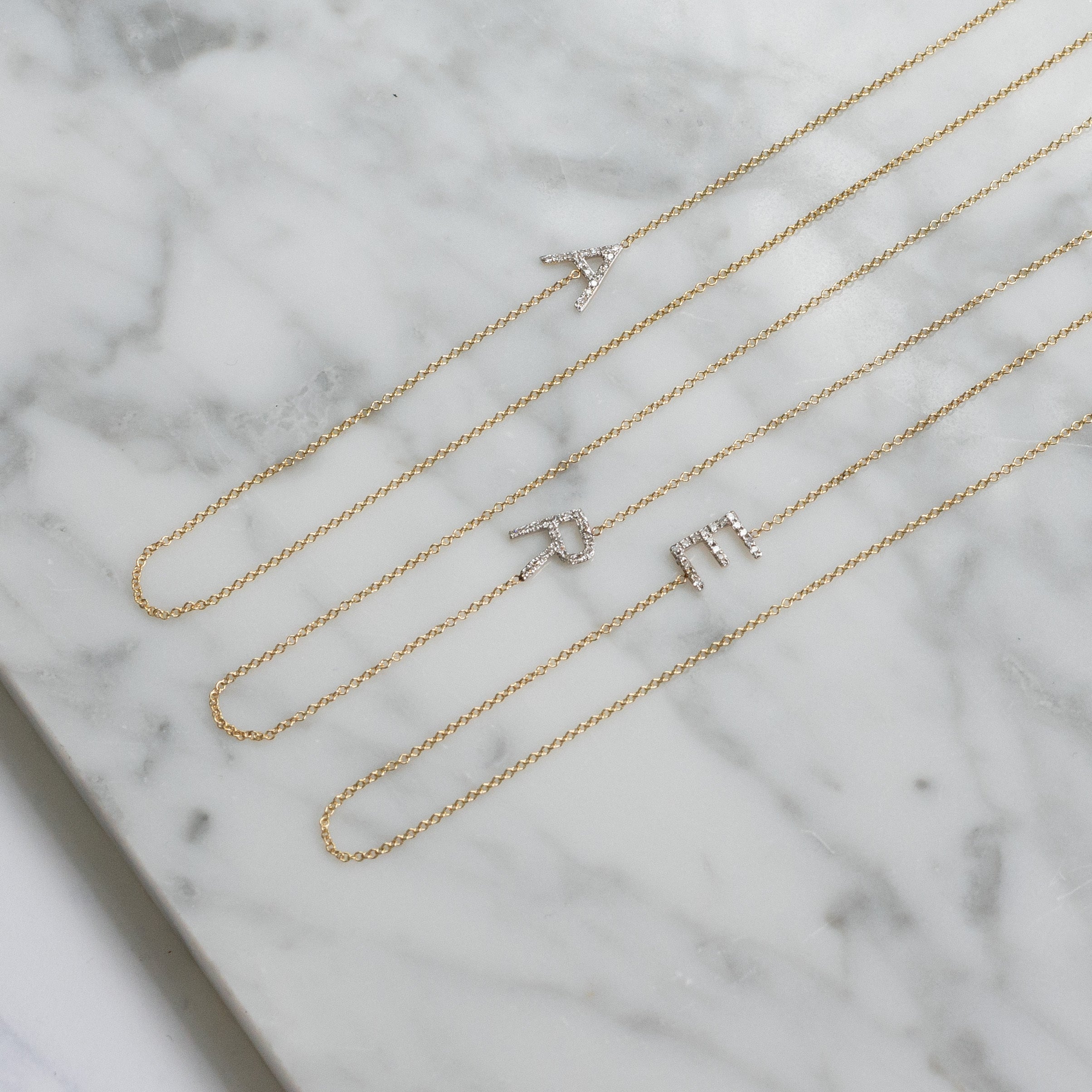 Diamond Asymmetrical R Initial Necklace