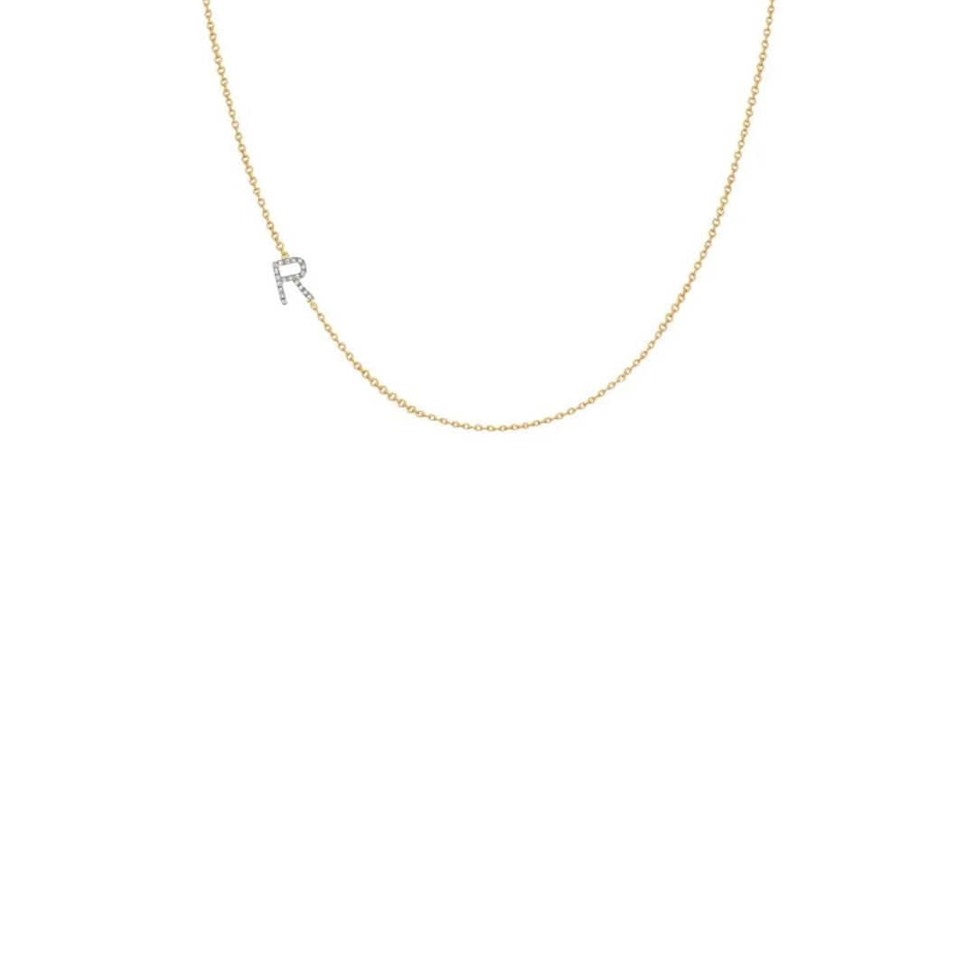 Diamond Asymmetrical R Initial Necklace