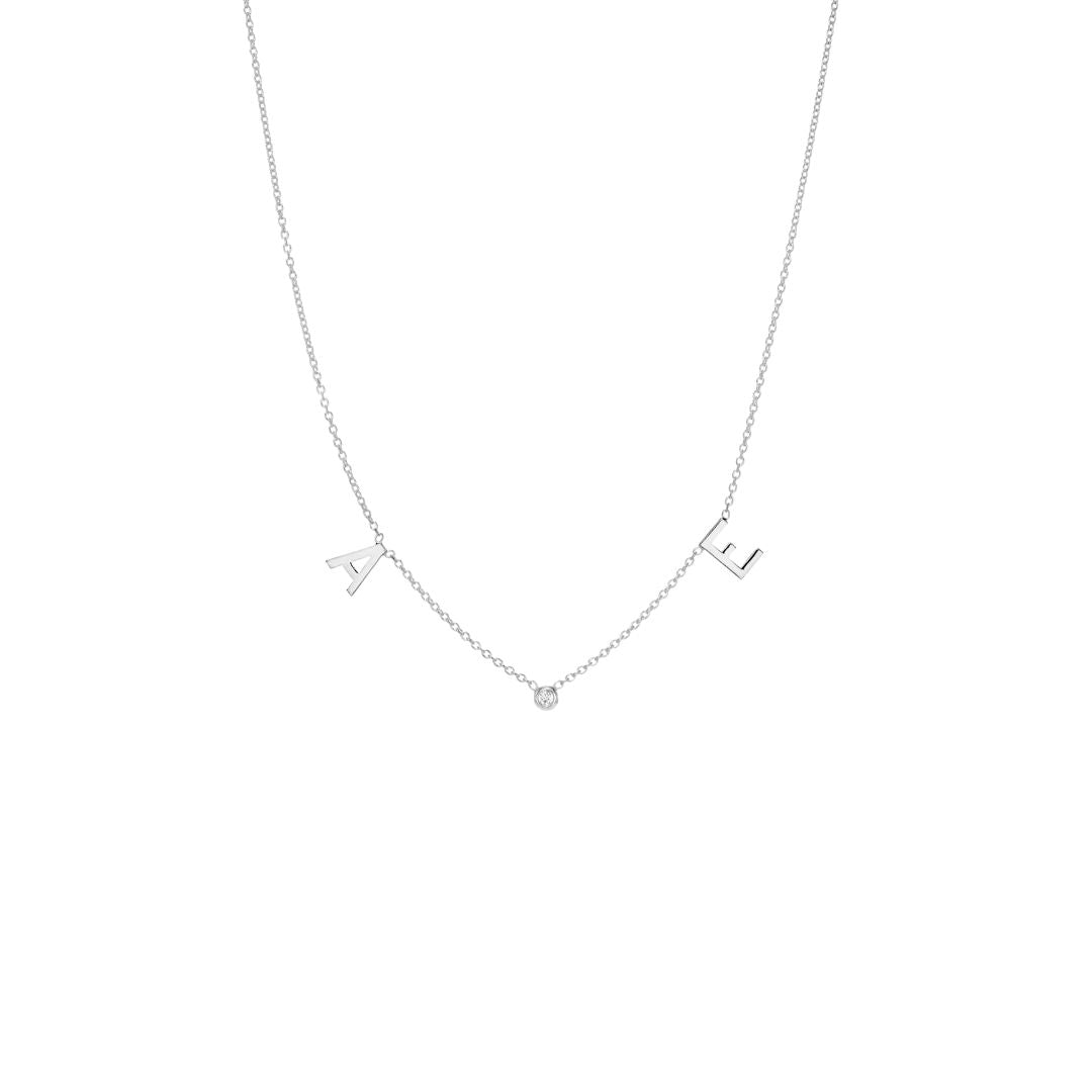 Asymmetrical Initials and Bezel Diamond Necklace