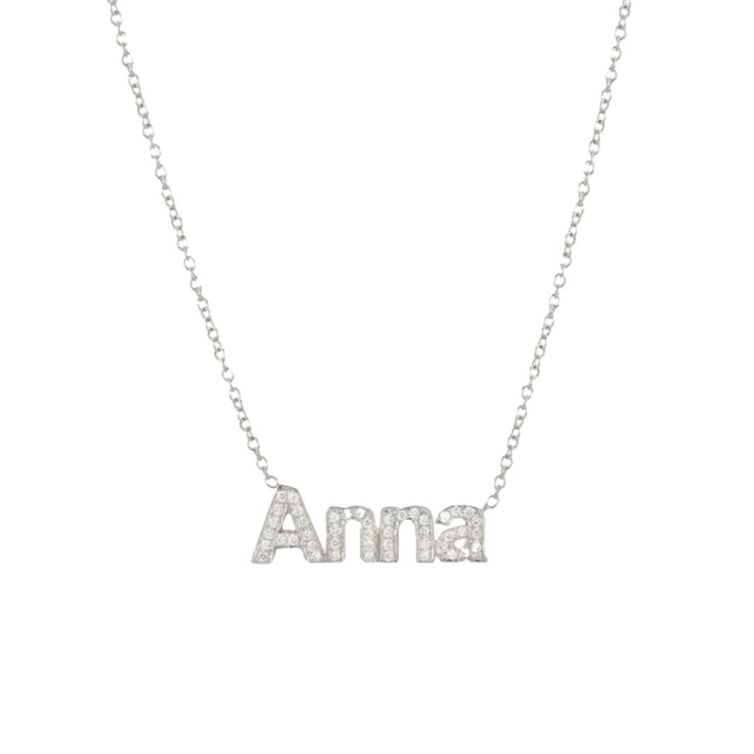 Diamond Block Name Necklace