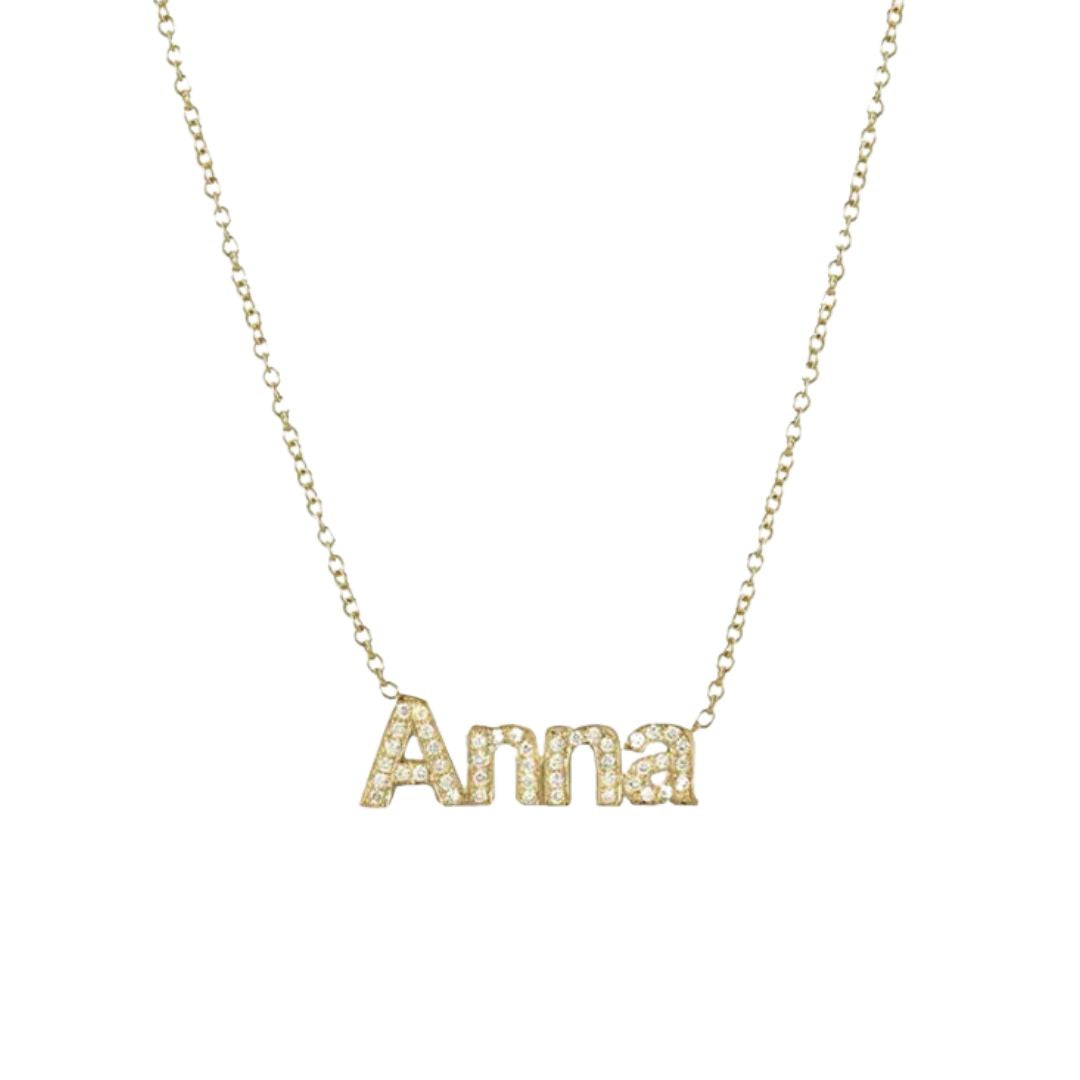 Diamond Block Name Necklace