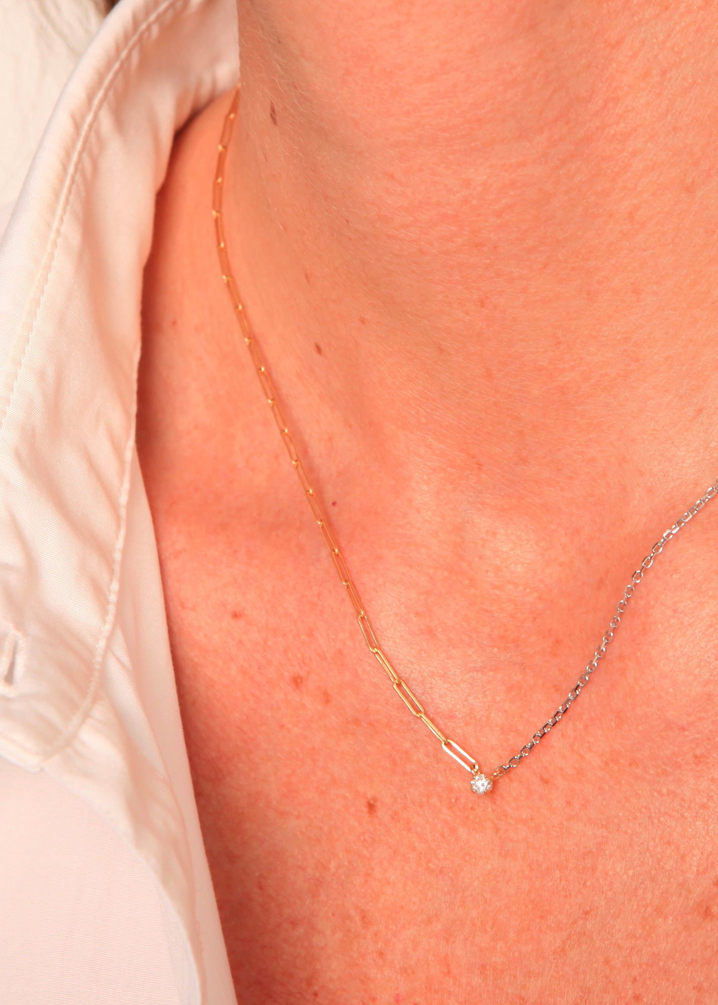 Diamond Solitaire Two-Tone Chain Necklace