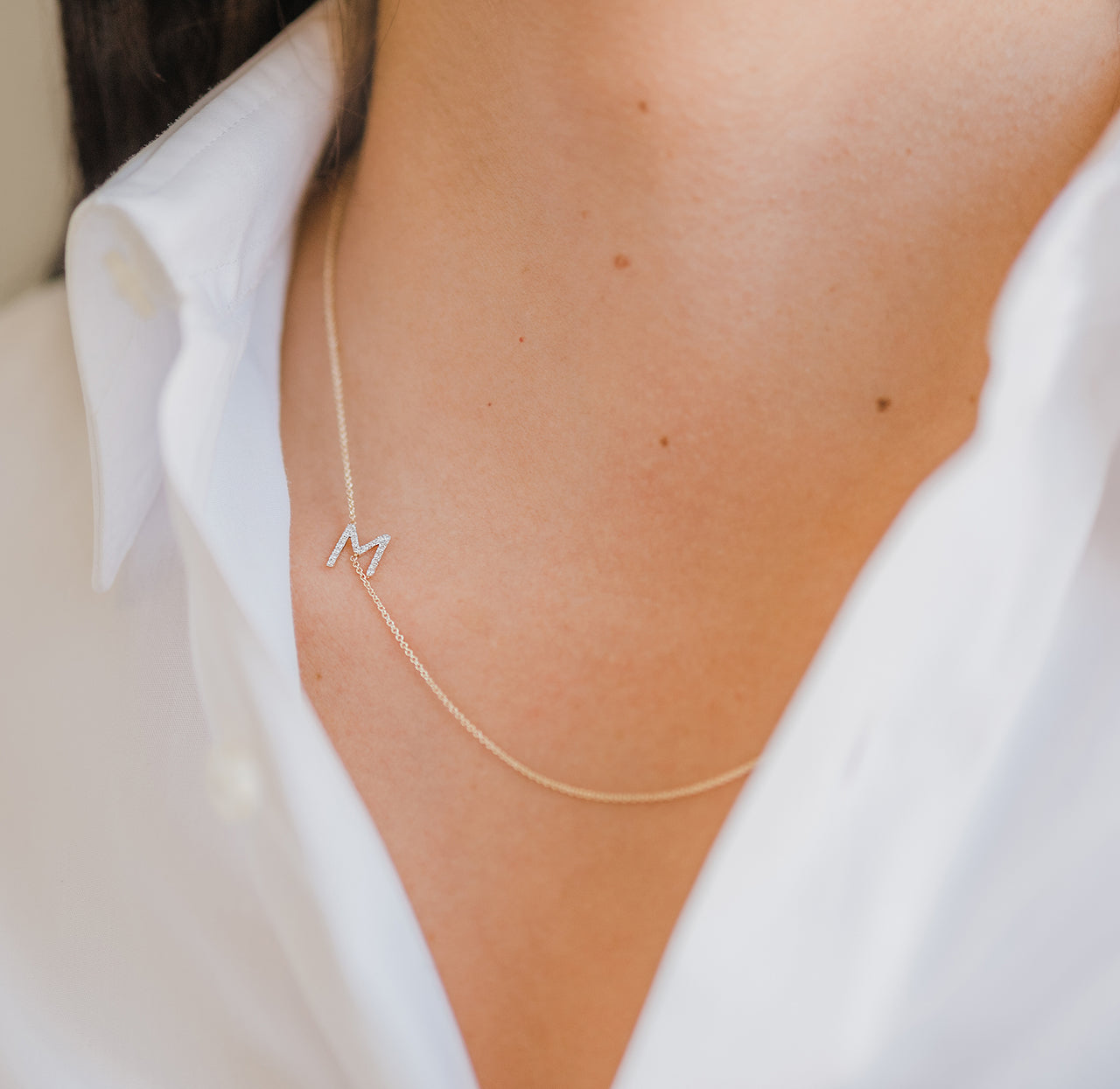 Diamond Asymmetrical H Initial Necklace