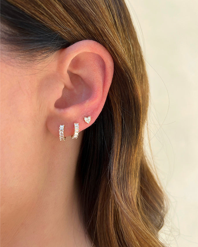 Prong Set Diamond Baguette Huggie Earring