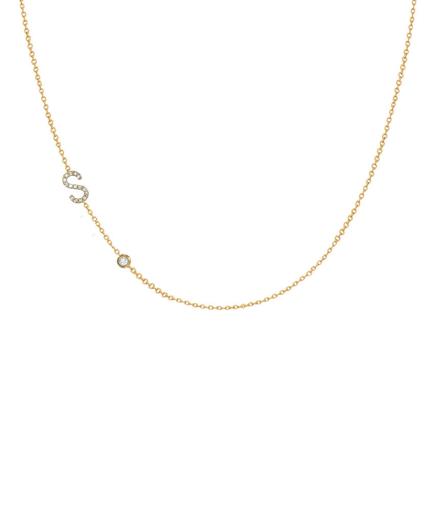 Diamond Asymmetrical Initial and Bezel Diamond Necklace