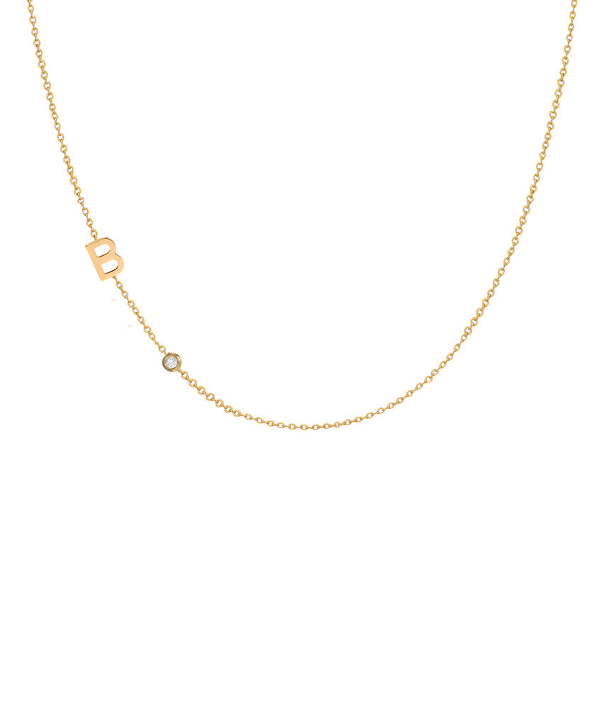 Asymmetrical Initial and Bezel Diamond Necklace