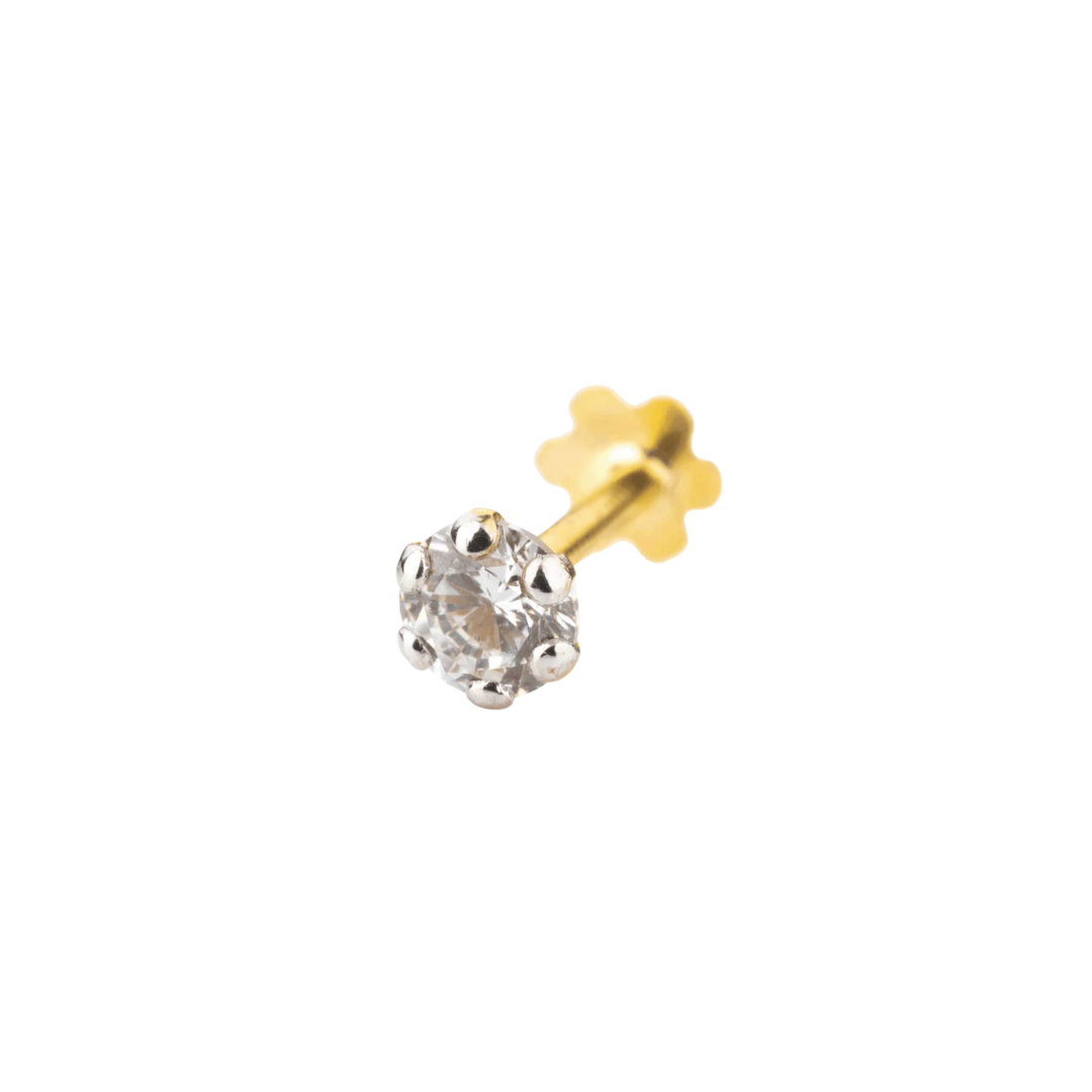 Diamond Flat Back Stud - 18k Yellow Gold