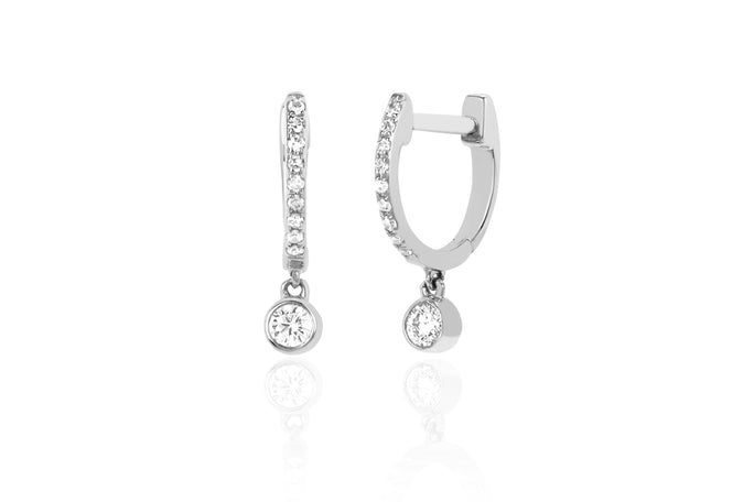 Diamond Mini Huggie With Diamond Bezel Drop Earring