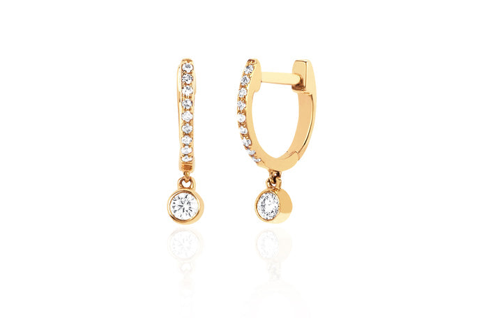 Diamond Mini Huggie With Diamond Bezel Drop Earring