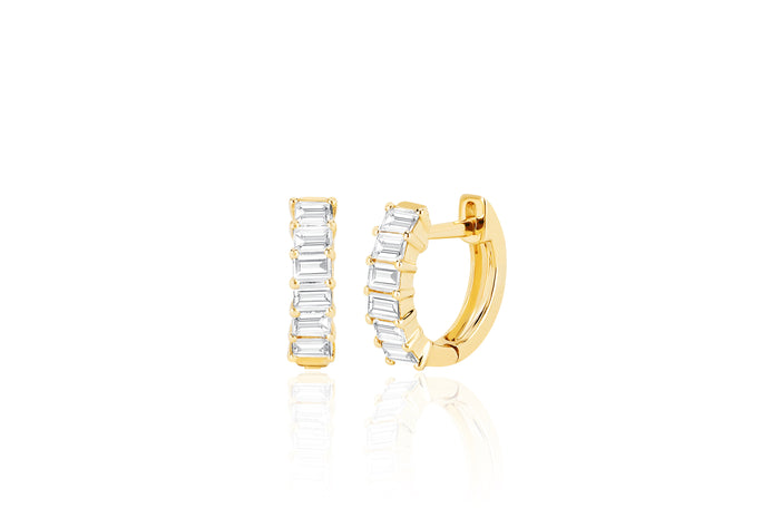 Prong Set Diamond Baguette Huggie Earring