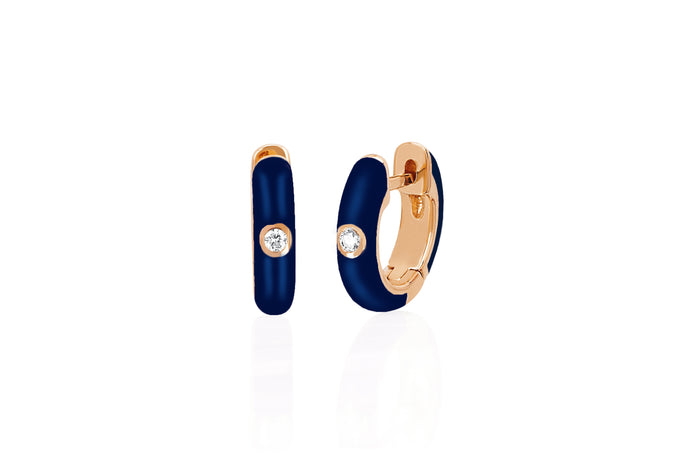 Diamond Navy Enamel Huggie Earring