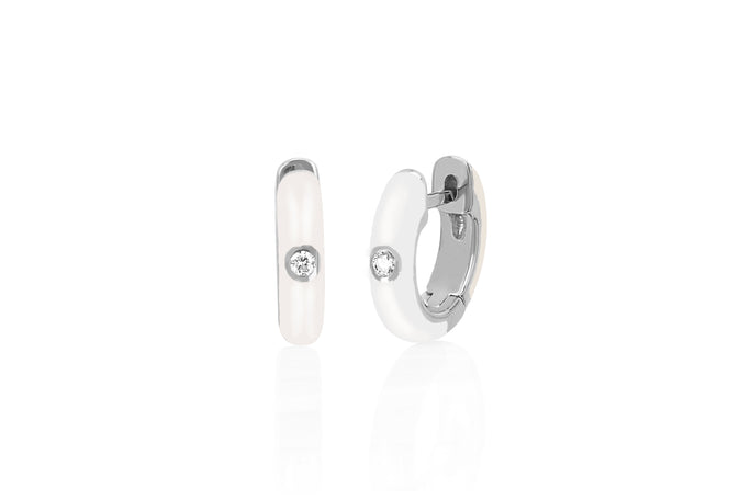 Diamond White Enamel Huggie Earring