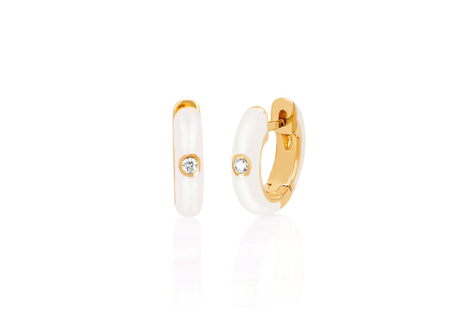 Diamond White Enamel Huggie Earring