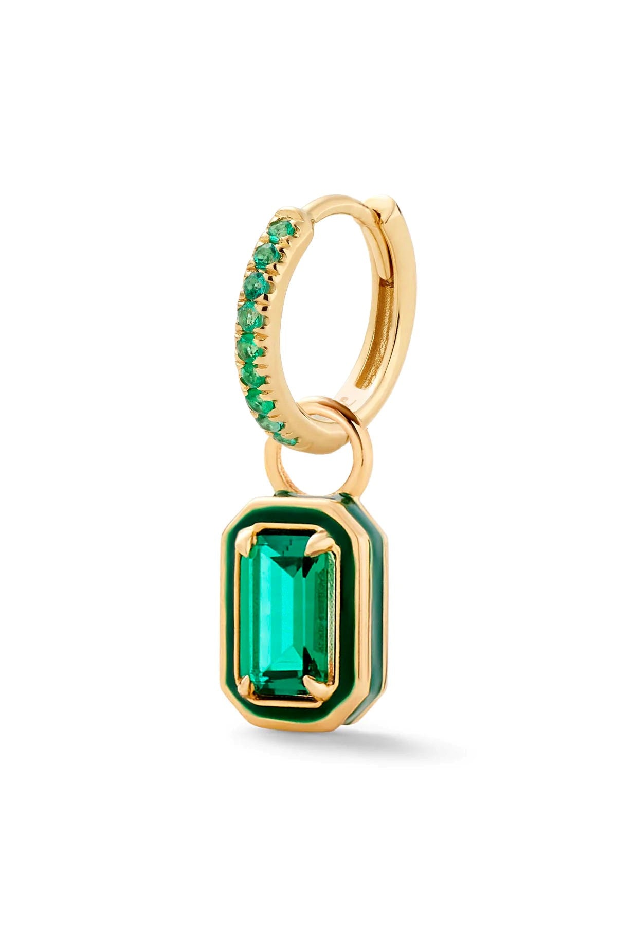 Cocktail Emerald Pave Huggy with Lab Created Rectangular Emerald