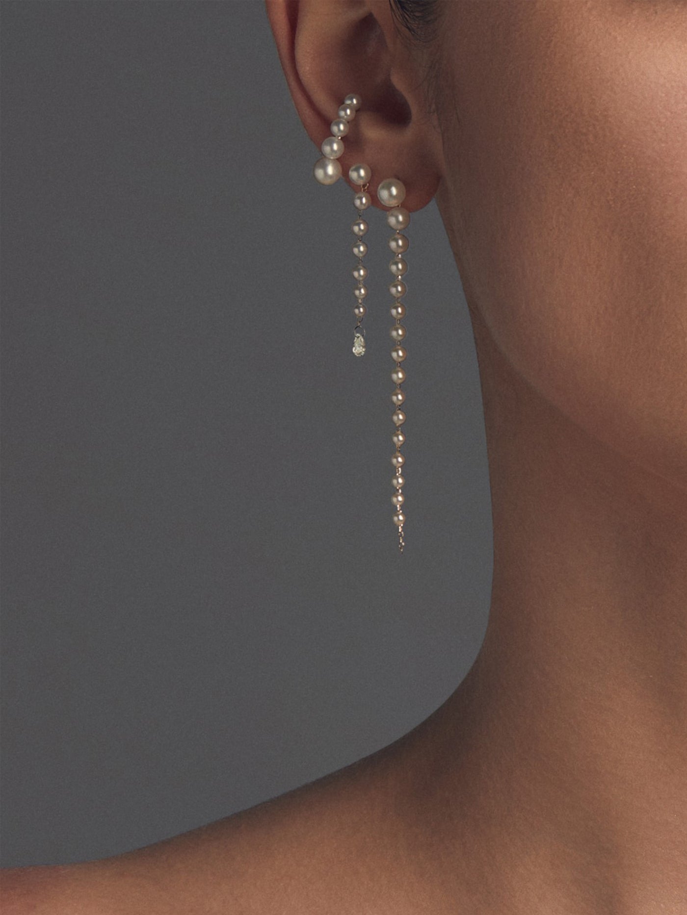 Pear Diamond With Cascading Pearl Earrings