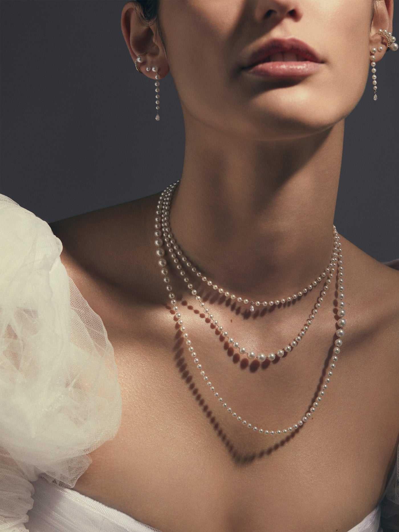 Pear Diamond With Cascading Pearl Earrings