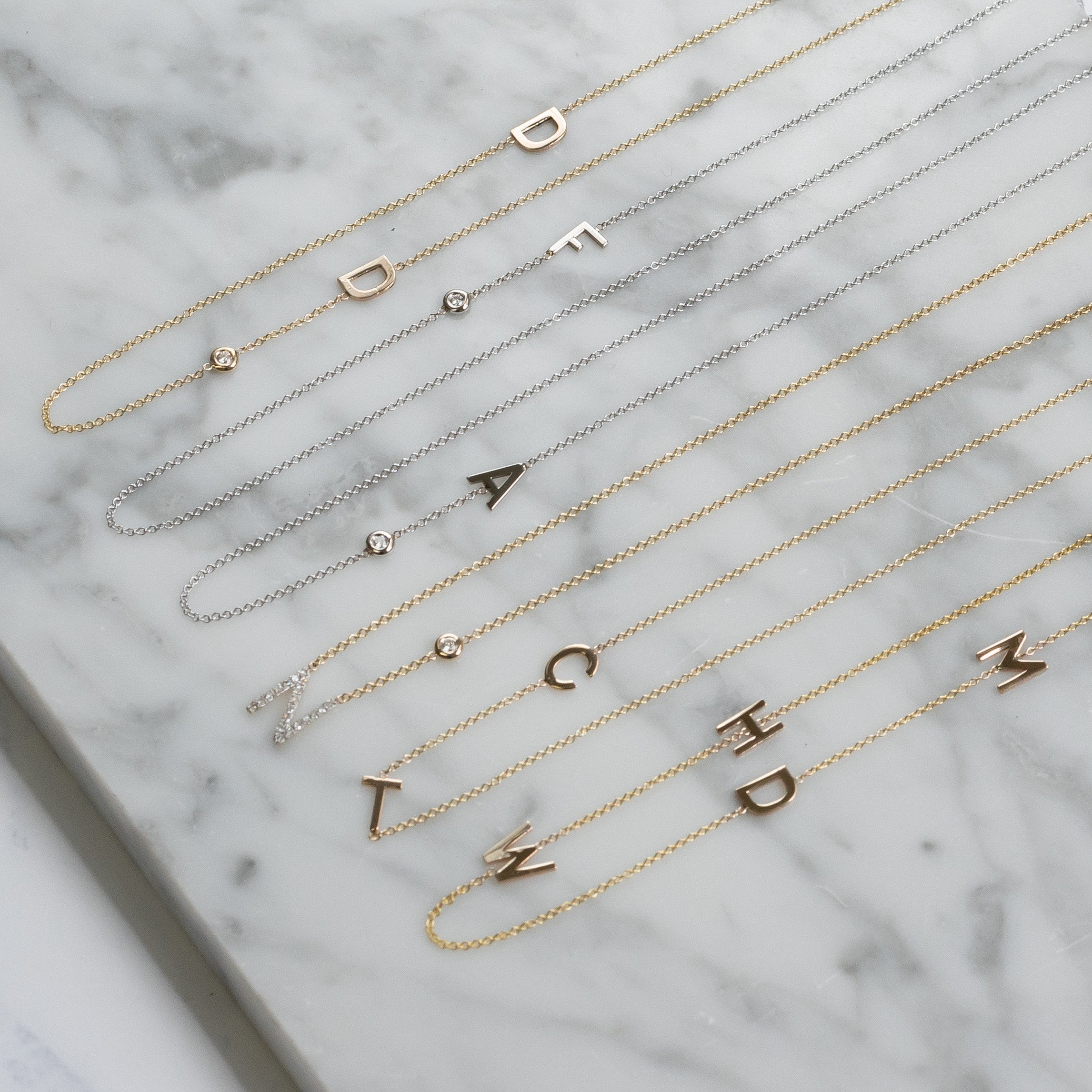 Asymmetrical Initial and Bezel Diamond Necklace