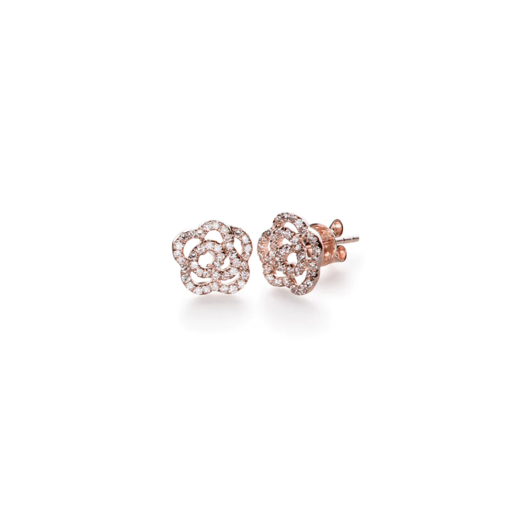 Diamond Rose Stud Earring - 14k Yellow Gold