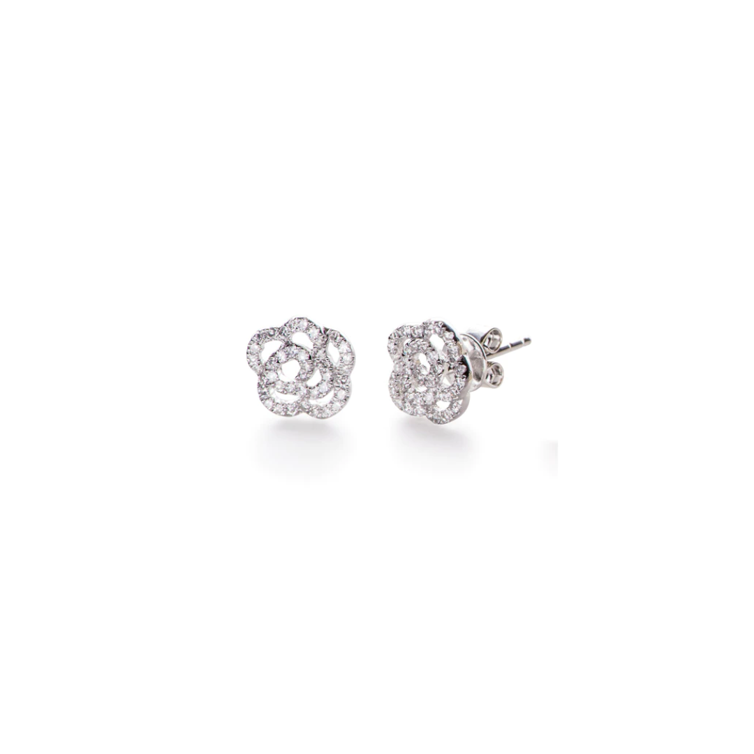Diamond Rose Stud Earring - 14k Yellow Gold