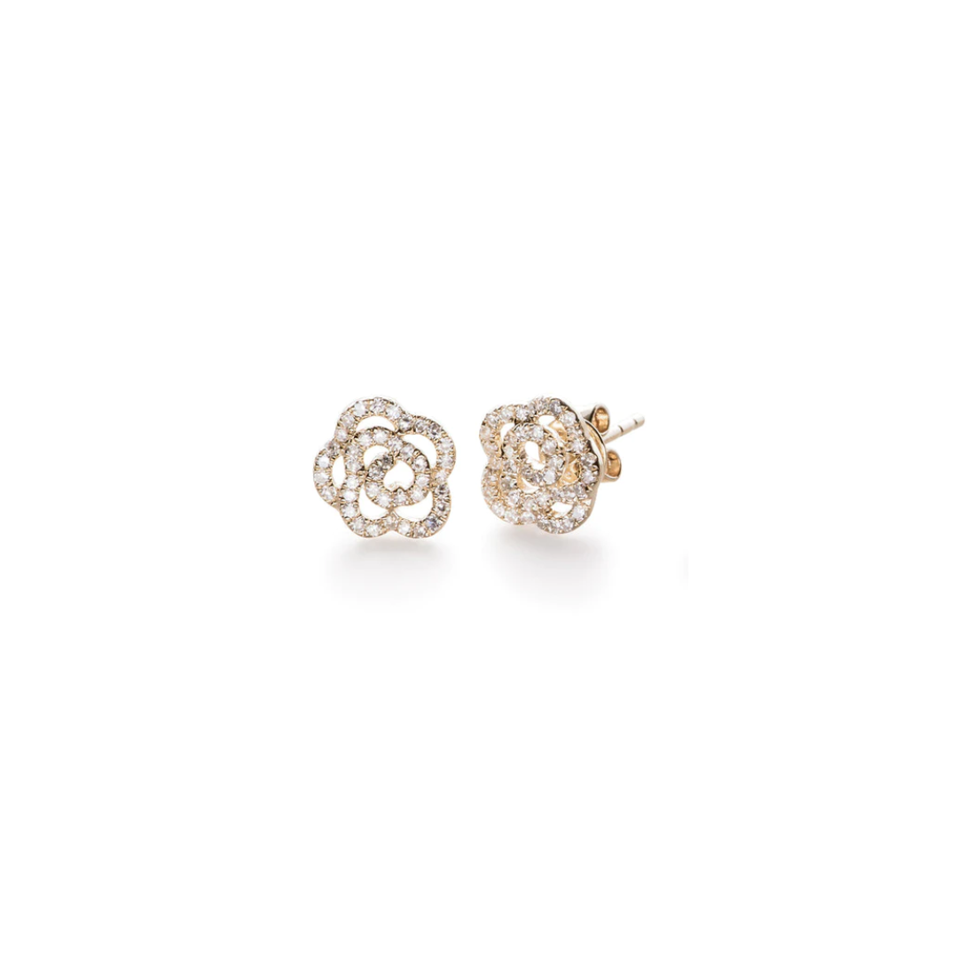 Diamond Rose Stud Earring - 14k Yellow Gold