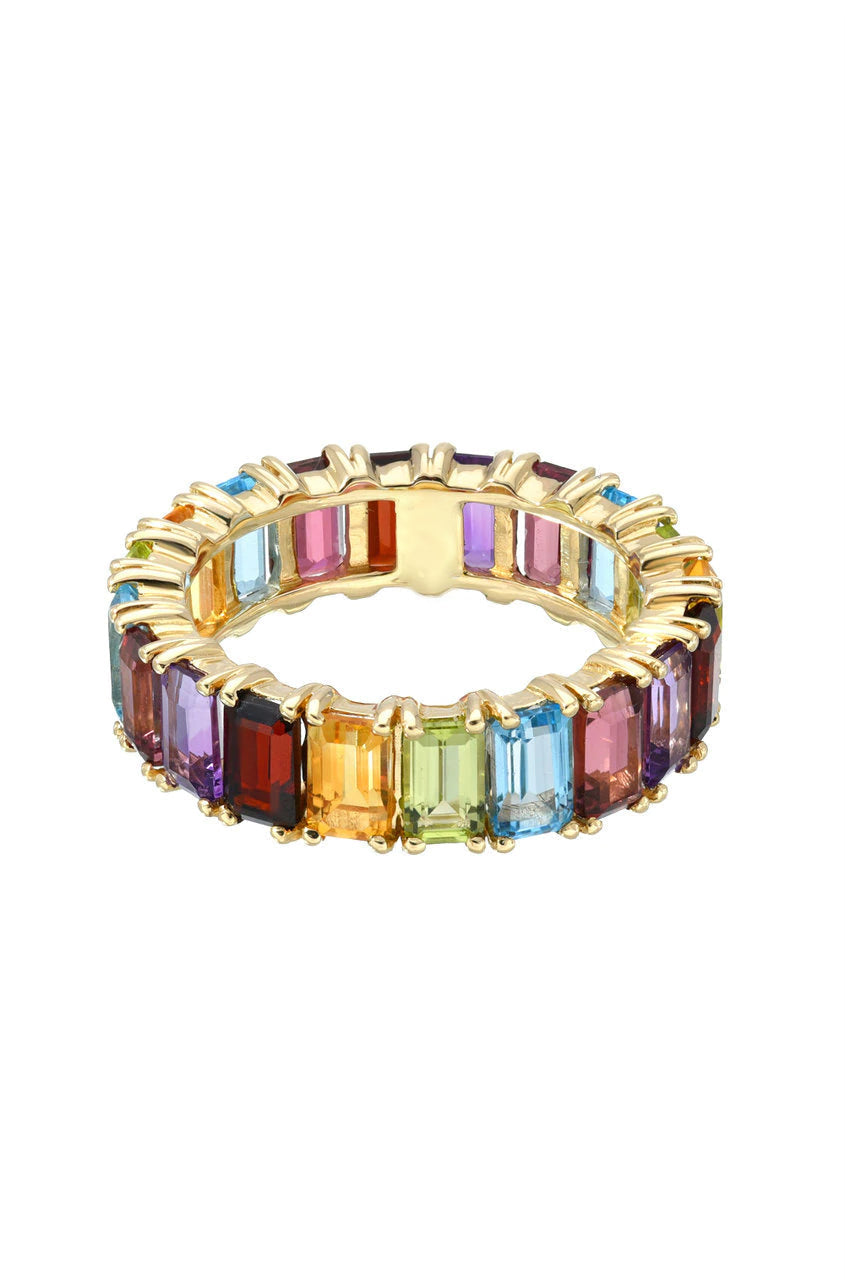 Rainbow Eternity Emerald Cut Ring