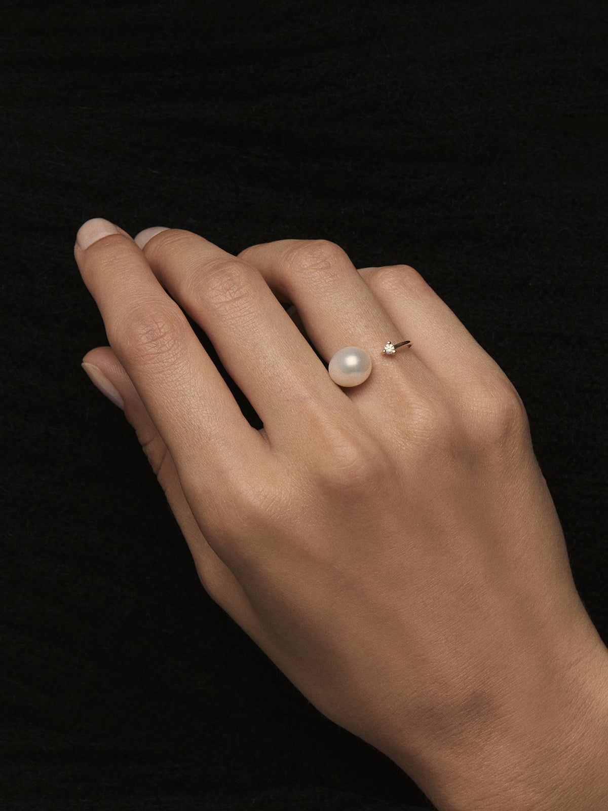 Open Diamond and White Pearl Ring