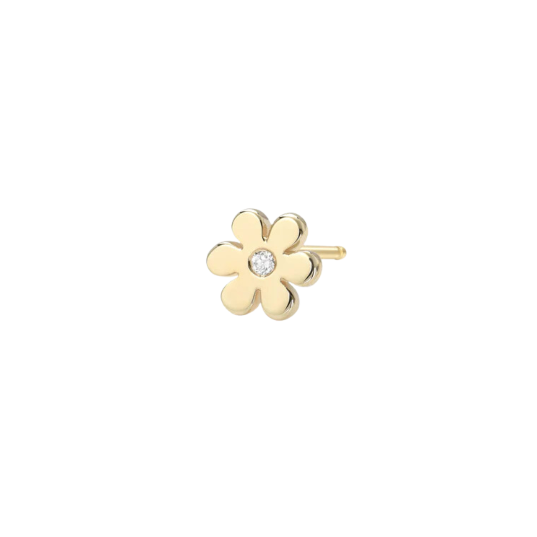 Tiny Flower with Diamond Stud Earring