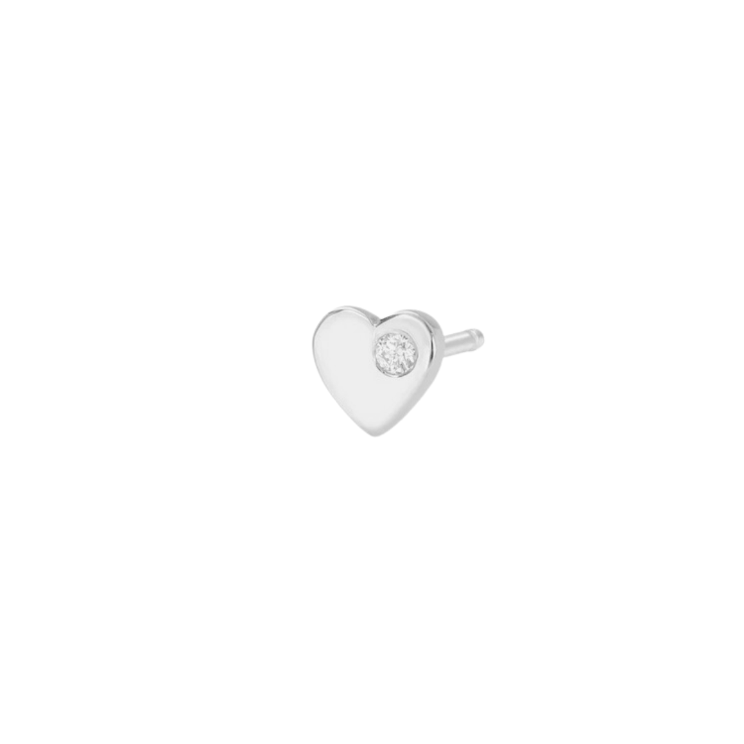 Tiny Heart with Diamond Stud Earring