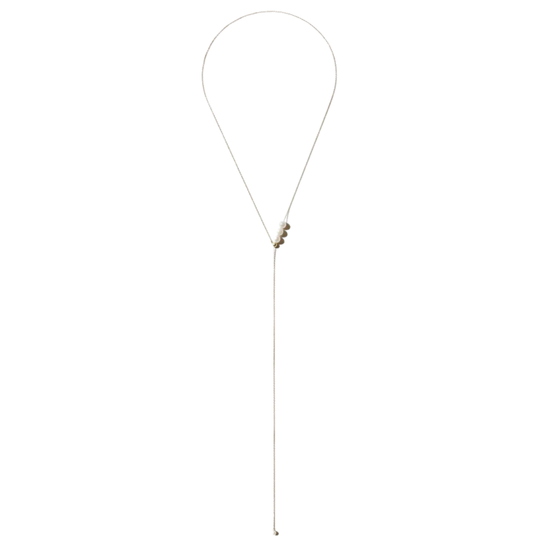 Three Pearl Lariat Necklace