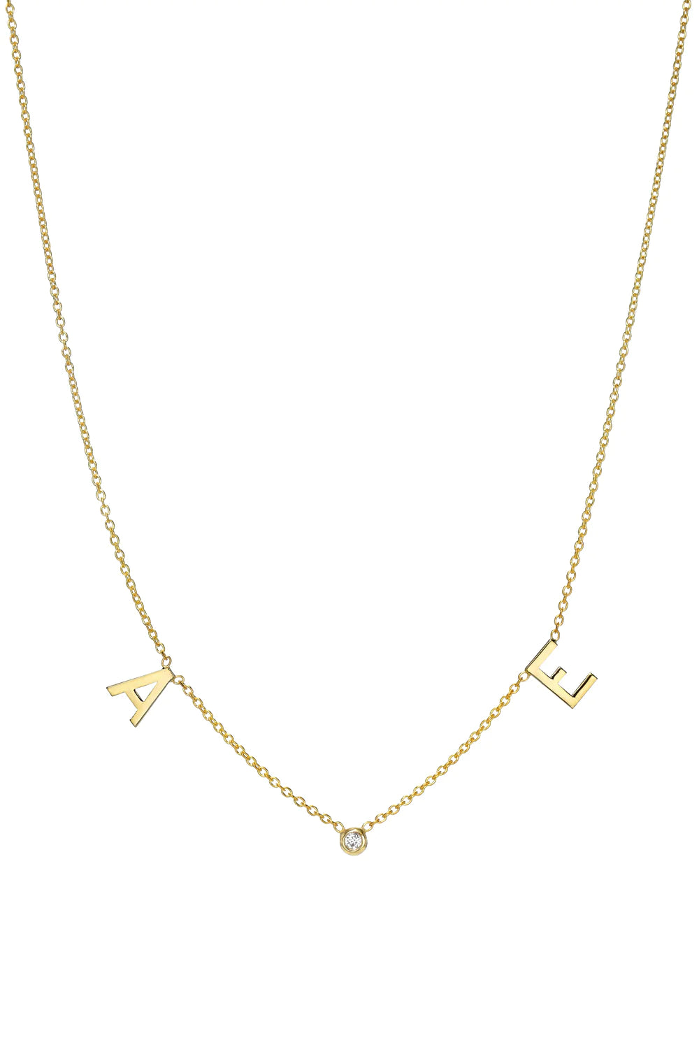 Asymmetrical Initials and Bezel Diamond Necklace